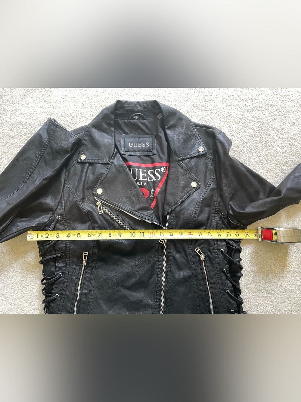 GUESS Black Lace-Up Faux Leather Moto Jacket - Picture 3 of 7